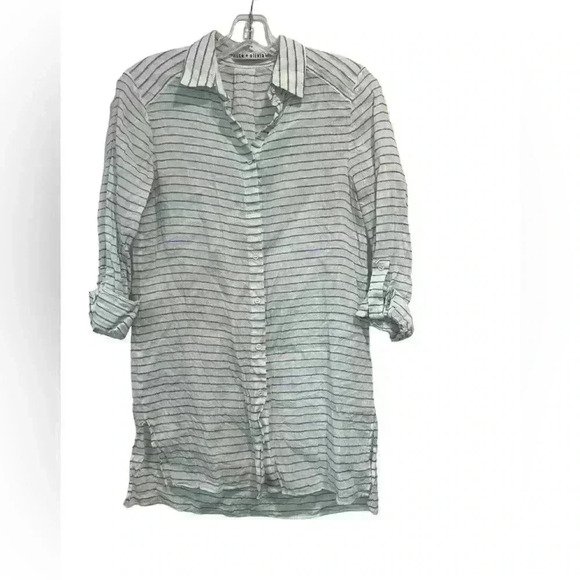 ALICE & OLIVIA Otis Stiped button up roll Cuffs long sleeve shirt Women's Sz S/P - Picture 1 of 9